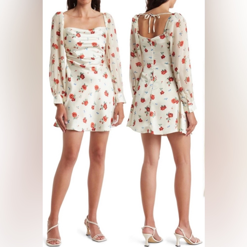 WeWoreWhat Cream Floral Long Sleeve Dress
